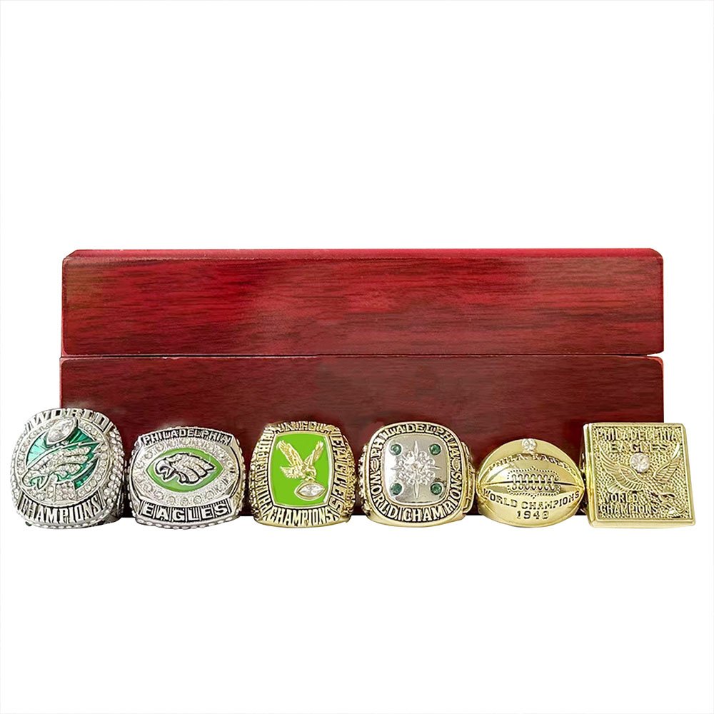 6PCS Football Philadelphia Eagles Championship Ring Set,With Wooden Display Box