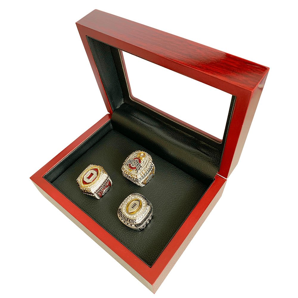 OHIO State Buckeyes 3 Championship Ring Set,With Wooden Display Box