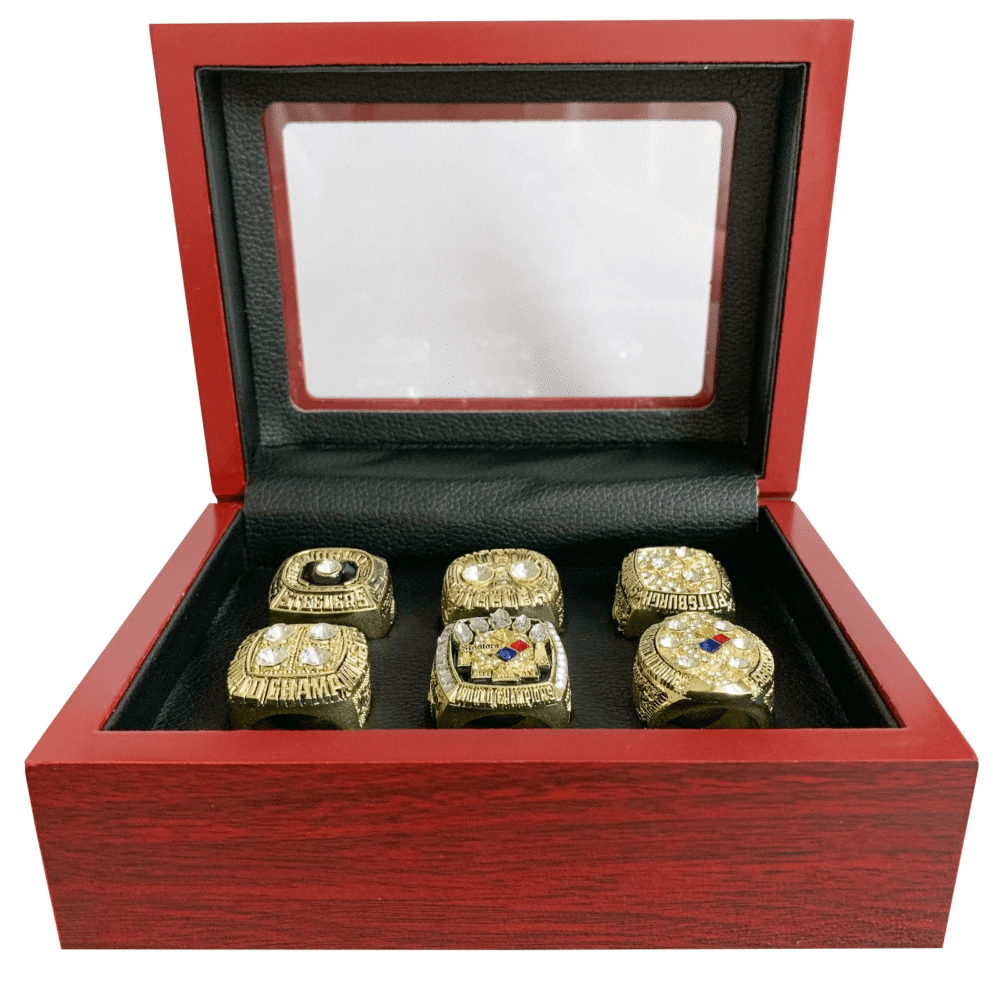 Pittsburgh Steelers Super Bowl Championship Rings Set,With Wooden Display Box
