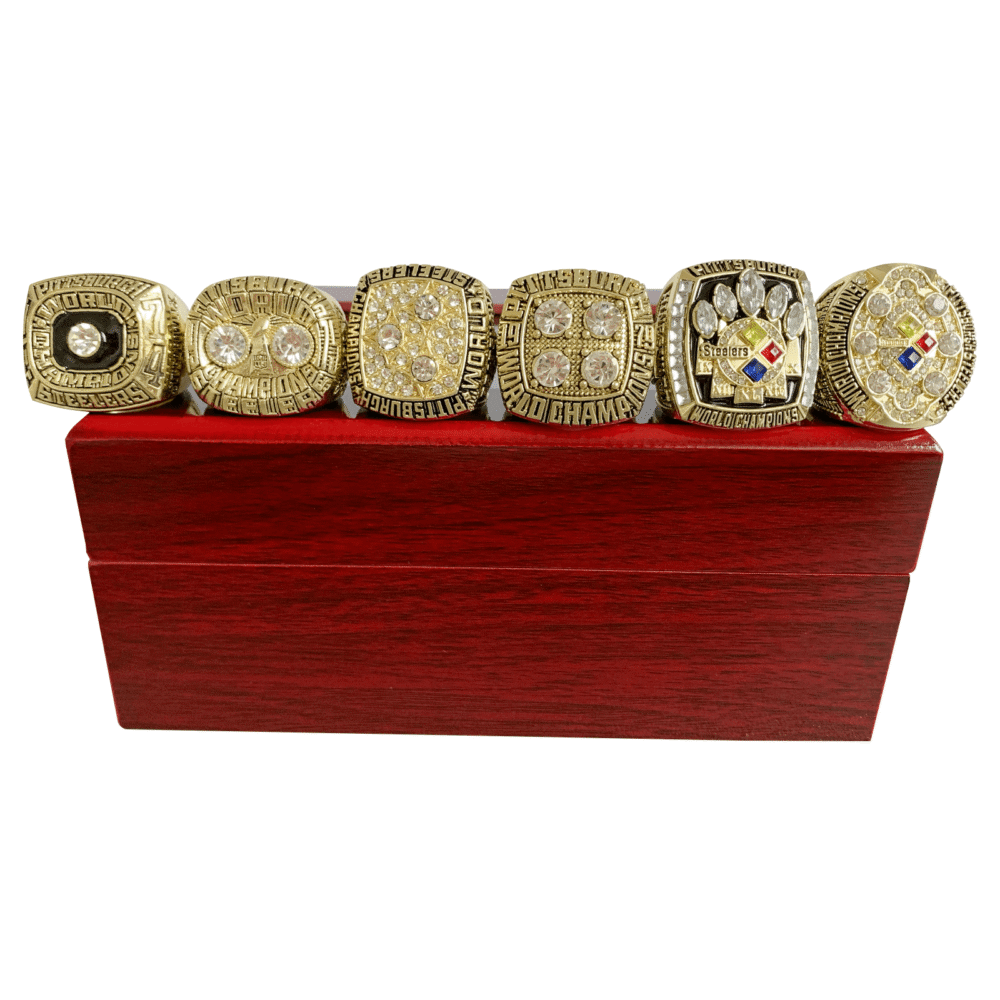 Pittsburgh Steelers Super Bowl Championship Rings Set,With Wooden Display Box