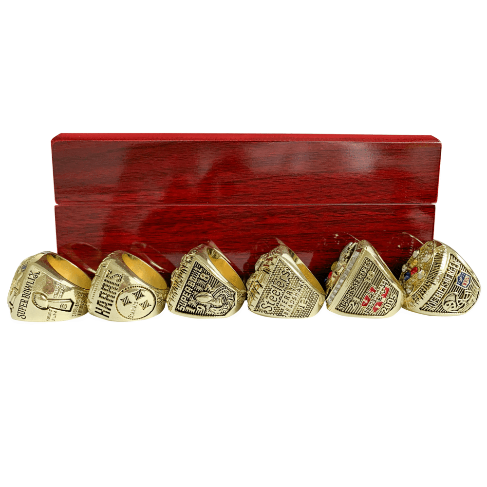 Pittsburgh Steelers Super Bowl Championship Rings Set,With Wooden Display Box